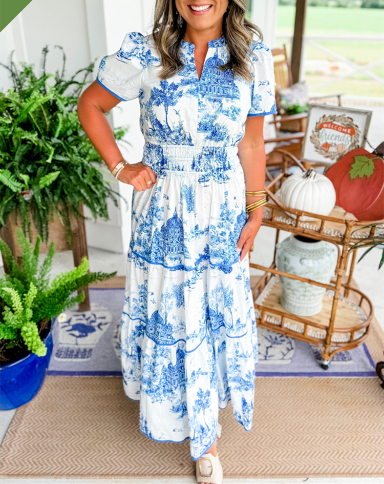 Beatrice – Ruched Print Tiered Maxi Dress