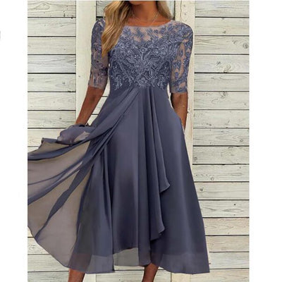 Elara | Chiffon & Lace Hollow Spliced Evening Dress