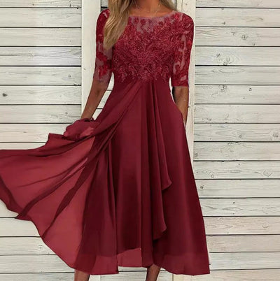 Elara | Chiffon & Lace Hollow Spliced Evening Dress