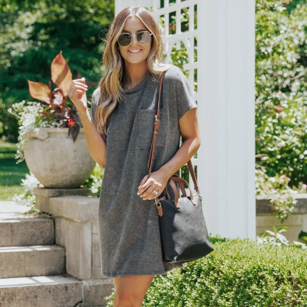 Marina | Summer Striped Short Sleeve Pocket Dress