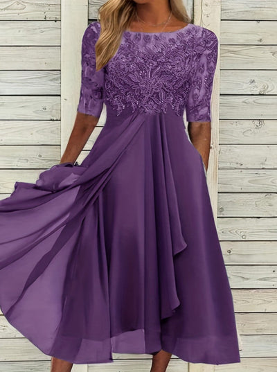 Elara | Chiffon & Lace Hollow Spliced Evening Dress