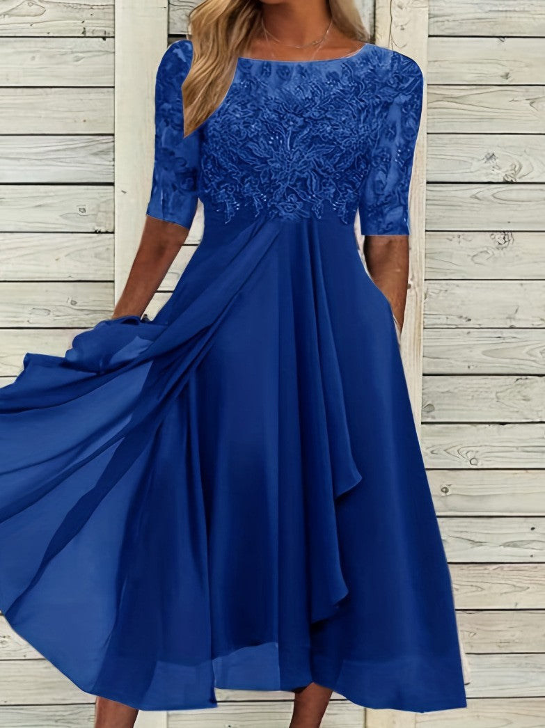 Elara | Chiffon & Lace Hollow Spliced Evening Dress