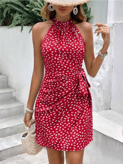 Camille | Floral Halter Neck Pleated Mini Dress
