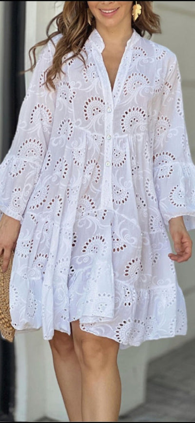 Amara | Embroidered Lace V-Neck A-Line Dress