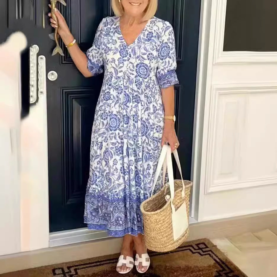 Celina | Plus Size V-Neck Floral Seaside Maxi Dress