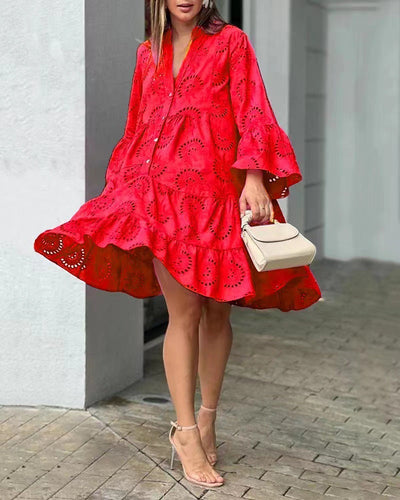Amara | Embroidered Lace V-Neck A-Line Dress