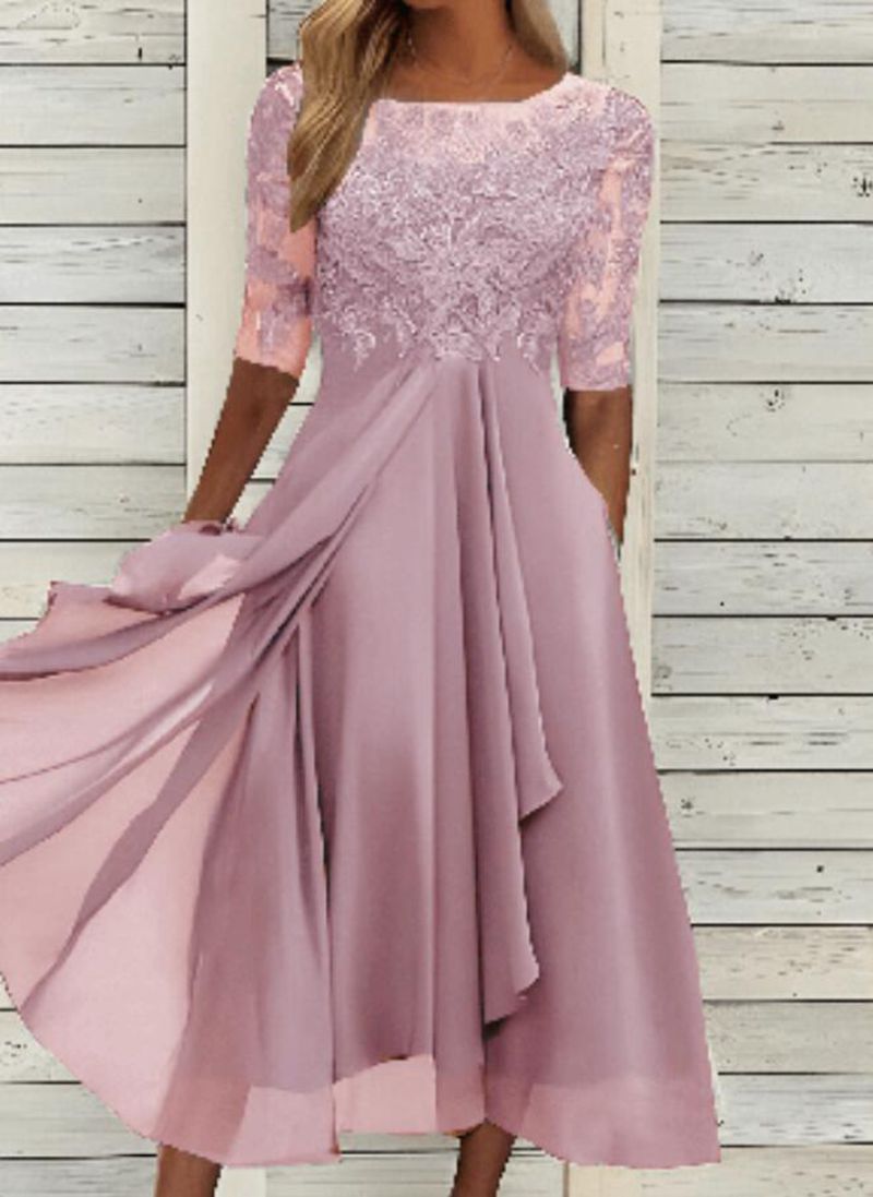 Elara | Chiffon & Lace Hollow Spliced Evening Dress