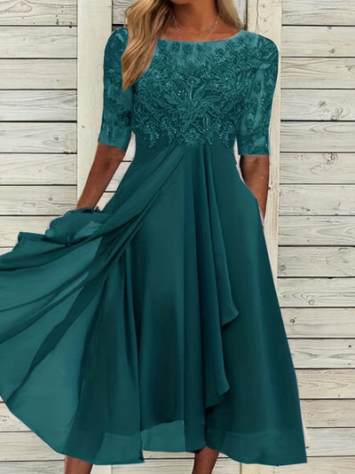 Elara | Chiffon & Lace Hollow Spliced Evening Dress