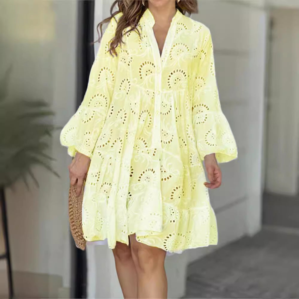 Amara | Embroidered Lace V-Neck A-Line Dress