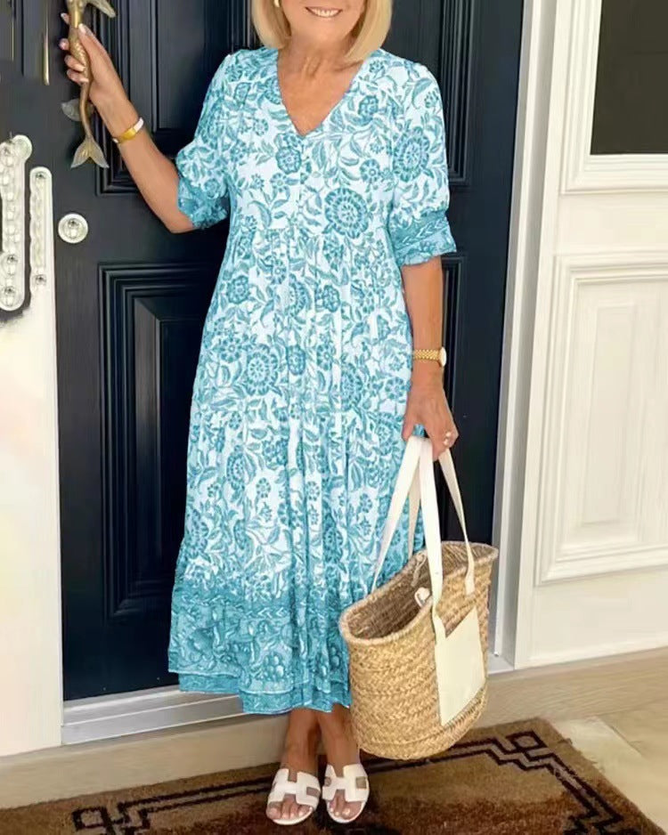 Celina | Plus Size V-Neck Floral Seaside Maxi Dress