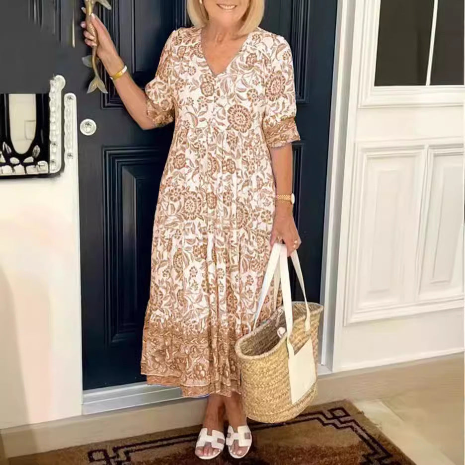 Celina | Plus Size V-Neck Floral Seaside Maxi Dress