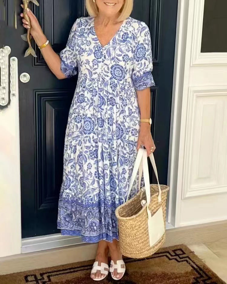 Celina | Plus Size V-Neck Floral Seaside Maxi Dress
