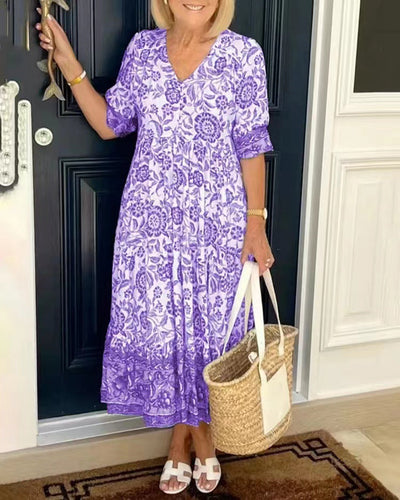 Celina | Plus Size V-Neck Floral Seaside Maxi Dress