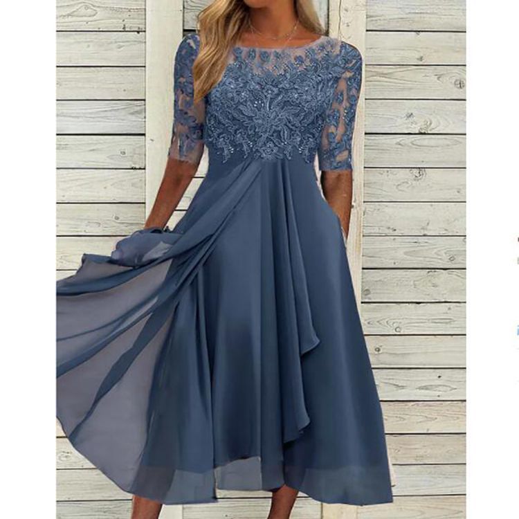 Elara | Chiffon & Lace Hollow Spliced Evening Dress