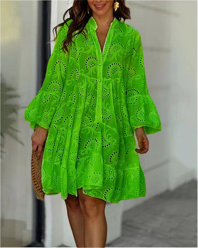 Amara | Embroidered Lace V-Neck A-Line Dress