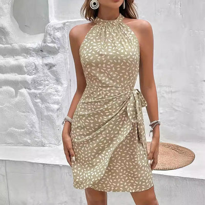 Camille | Floral Halter Neck Pleated Mini Dress