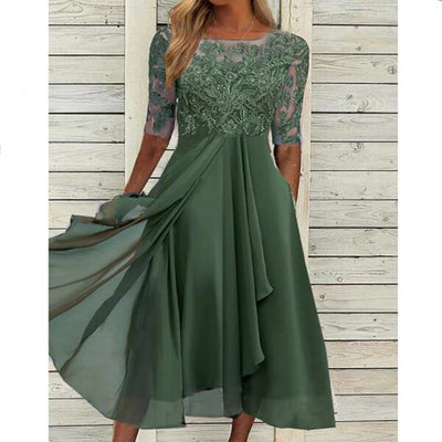 Elara | Chiffon & Lace Hollow Spliced Evening Dress