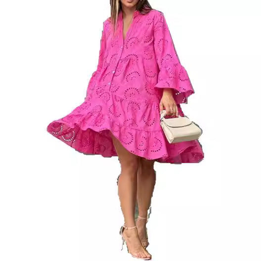 Amara | Embroidered Lace V-Neck A-Line Dress