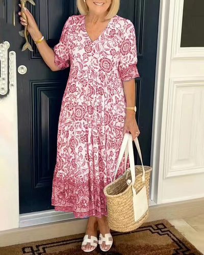 Celina | Plus Size V-Neck Floral Seaside Maxi Dress