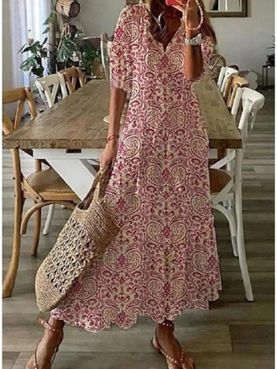 Kirra- Boho Vintage V-Neck Printed Dress